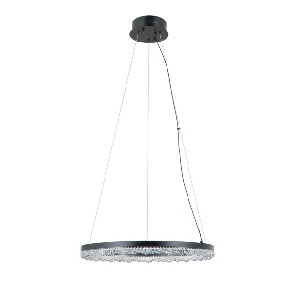 Lampa wisząca okrąg z kryształkami 50cm LED czarna dekoracyjna w nowoczesnym stylu wybór barwy światła Barlo PND-34526-M-BK Italux