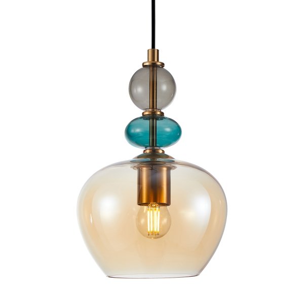 Designerska Lampa Wisząca Szklana Bursztynowy Klosz BUSCO PND-30263-1A-BRO-AMB ITALUX
