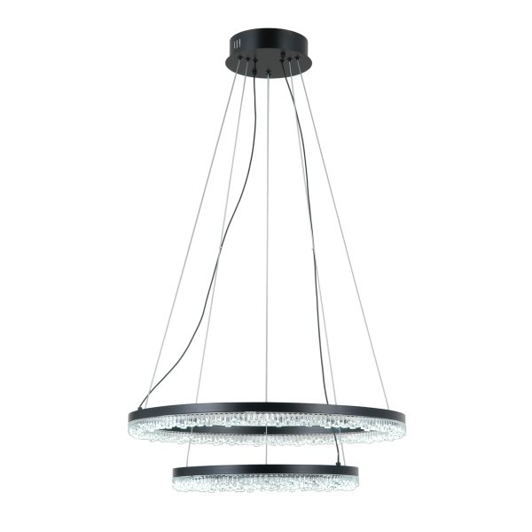 Lampa wisząca podwójny okrąg z kryształkami LED czarna dekoracyjna w nowoczesnym stylu wybór barwy światła Barlo PND-34526-2L-BK Italux