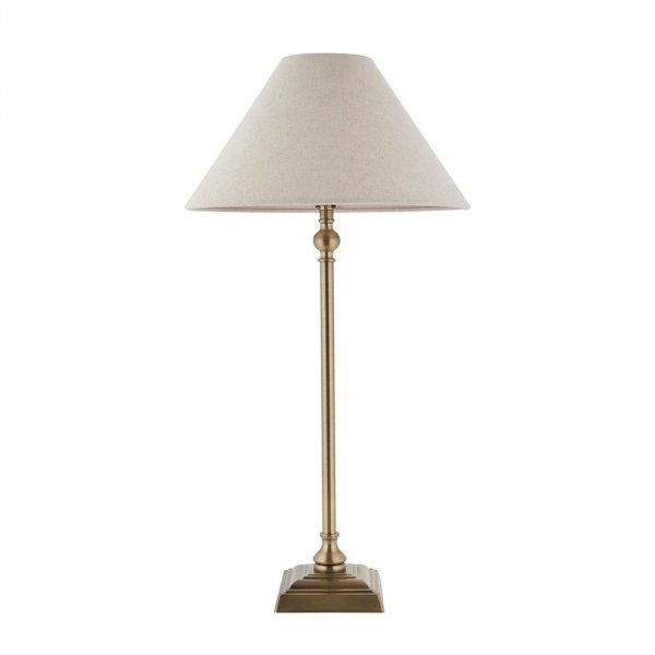 Klasyczna lampka stołowa nocna abażurowa lniana mosiężna minimalistyczna uniwersalna Lille 117829 ENDON