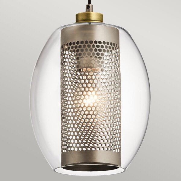 Lampa wisząca Asher II - 3 źródła światła Antyczny pewter szkło i stal industrialna regulacja wysokości KL-ASHER-3PR-AP KICHLER