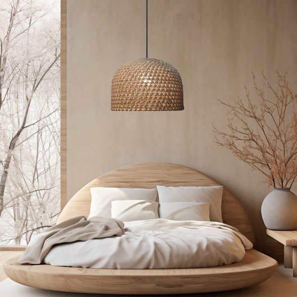Naturalna pleciona lampa wisząca z rattanu w stylu japandi KANSOLP-2025/1P 50 cm Light Prestige