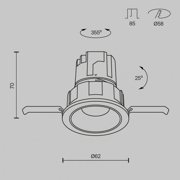 Czarna Oprawka Wpuszczana Maytoni Downlight Wise DL057-7W3K-B