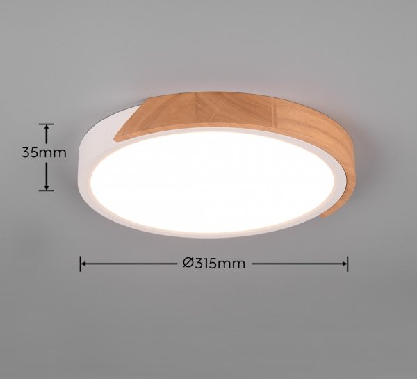 Okrągły nowoczesny biały plafon sufitowy LED z elementem drewna JANO R67201131 RL