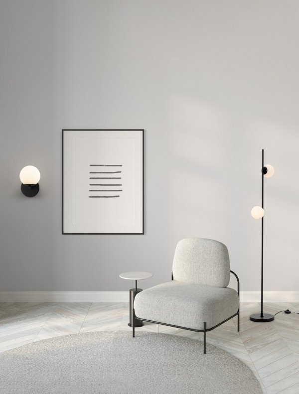 Dekoracyjny czarny kinkiet szklana biała kula ABALA LE43310 Luces Exclusivas 