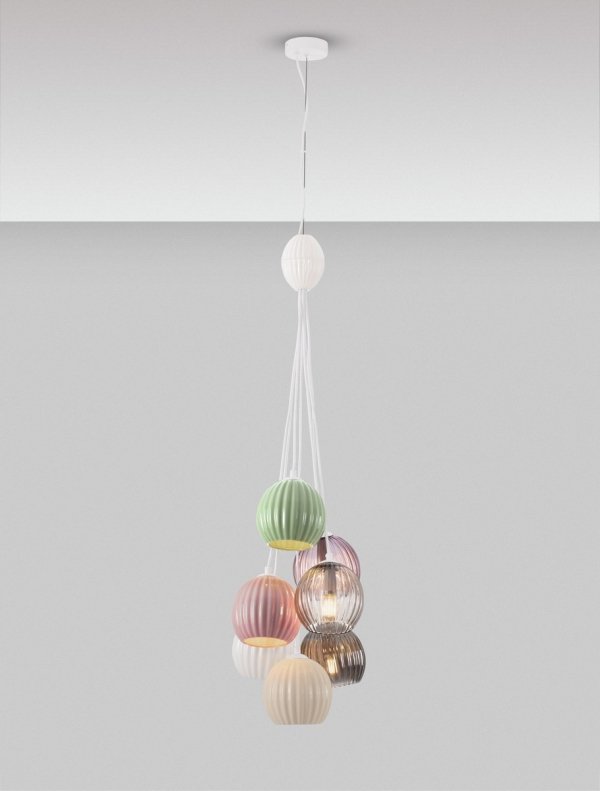 Lampa wisząca 7 źródeł światła szklane okrągłe klosze nowoczesna designerska wielokolorowa możliwość ściemniania LOREVIO LE45260 Luces Exclusivas