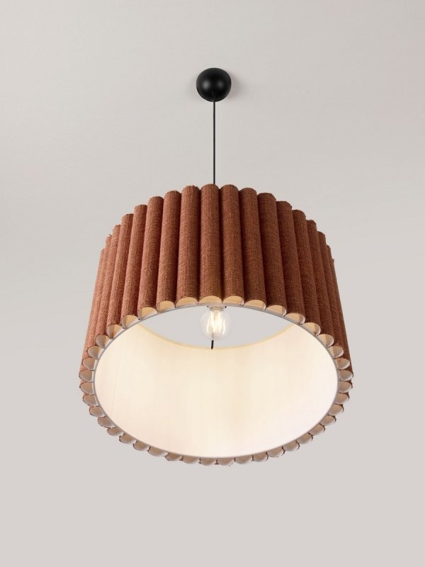 Lampa wisząca kolor karmelowy lniany abażur plisowany okrągły nowoczesna minimalistyczna dekoracyjna Luces Exclusivas