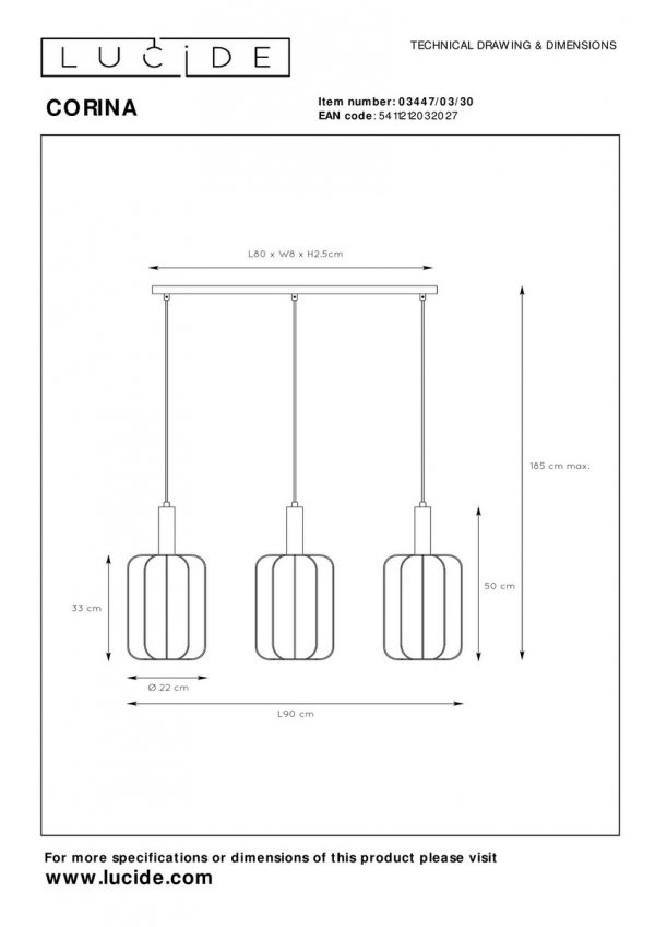 Lampa Wisząca Nowoczesna Czarne Klosze Materiałowe CORINA 03447/03/30 LUCIDE