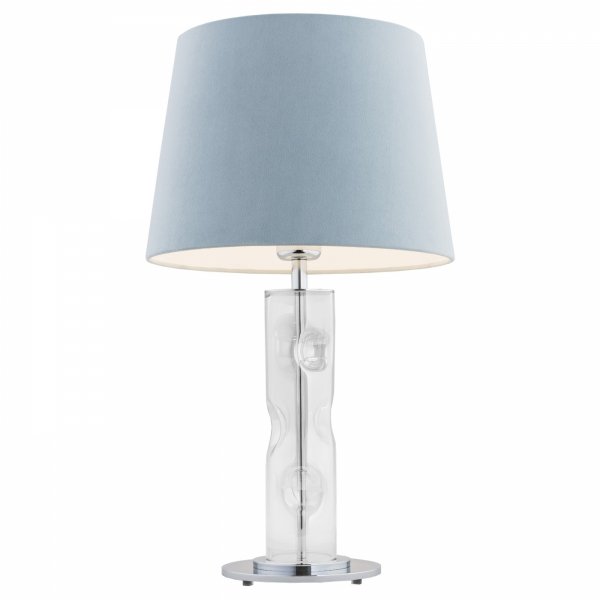Lampa stołowa lampka nocna designerska nowoczesna przezroczyste szkło chrom niebieski abażur welur 3,6kg NANCY 3844 Argon