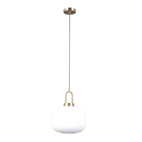 Minimalistyczna lampa wisząca FOSSE Italux PND-408817-1-HBR-WH karbowany klosz biały do jadalni nad wyspę stół art deco