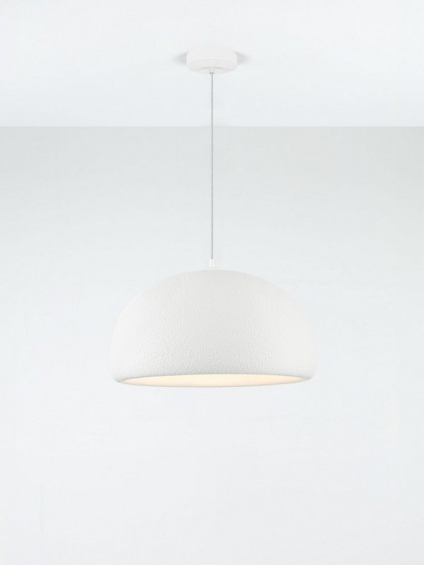Nowoczesna lampa wisząca z żywicy półokrągły klosz biała minimalistyczna uniwersalna japandi Luces Exclusivas
