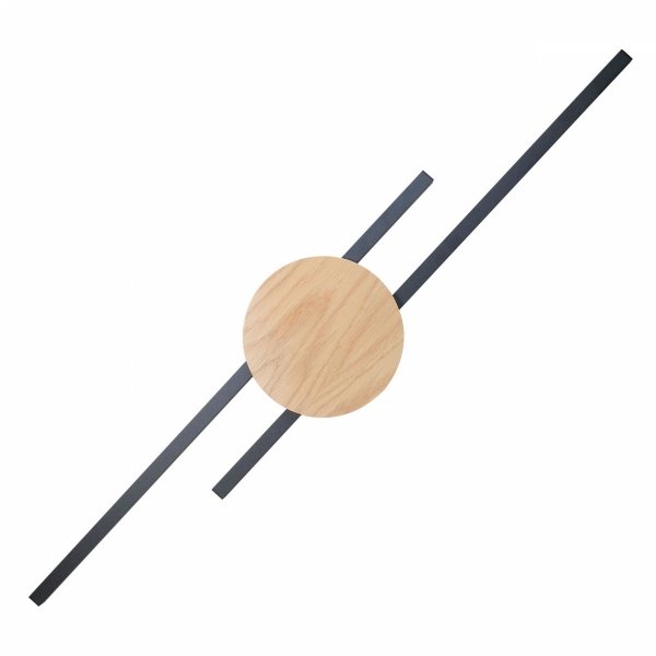 Nowoczesna lampa ścienna kinkiet LED podwójna listwa czarna z drewnianymi elementem minimalistyczna rustykalna JAVA BLACK WOOD 1369 TK-Lighting
