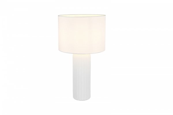 Lampka nocna stołowa ceramiczna podstawa tkaninowy abażur biała minimalistyczna klasyczna BLAIR R51811031 Rl