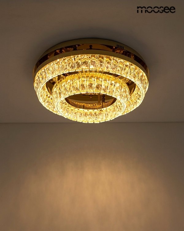  Lampa sufitowa plafon LED w stylu glamour kryształowa okrągła SAVOY 2 złota MSE1501100530 Moosee King Home