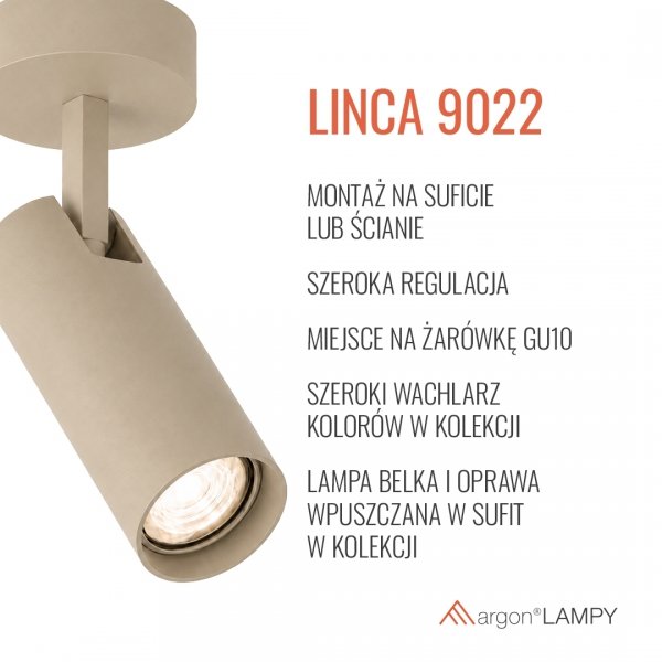 Reflektor sufitowy natynkowy regulowana tuba beżowy minimalistyczny uniwersalny LINCA 9022 Argon