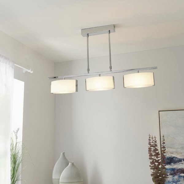 Nowoczesna Lampa Wisząca Chrom Białe Klosze CLEF CLEF-BAR-3CH ENDON