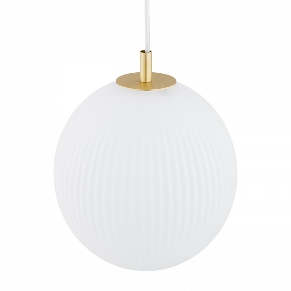 Lampa wisząca minimalistyczna biała kula 25cm opal mat ryflowane mleczne szkło złote dodatki PALOMA 8507 Argon