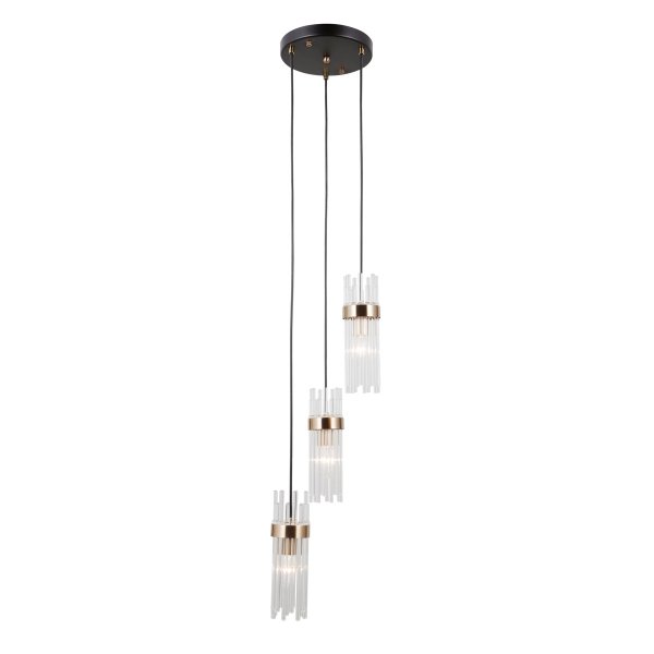 Złota lampa wisząca szklane klosze sople nad stół salonowa TARASO ITALUX PND-40760-3-BK-HBR