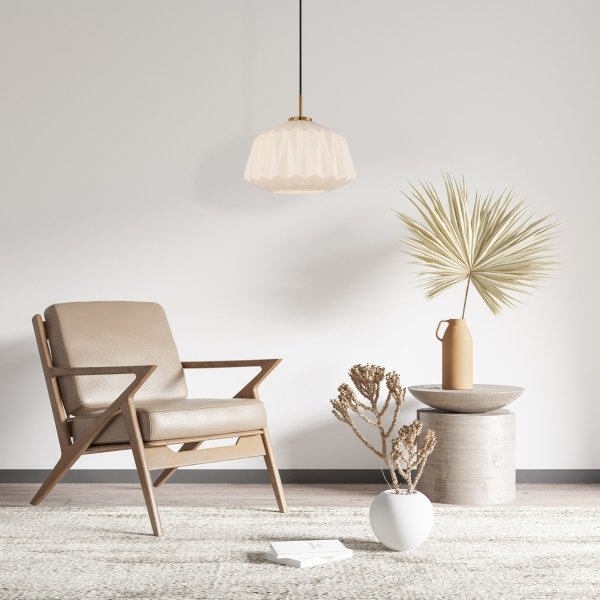Lampa wisząca szklana żłobiony klosz dekoracyjna biała w nowoczesnym stylu Antita PND-3644-1-BRO-W Italux