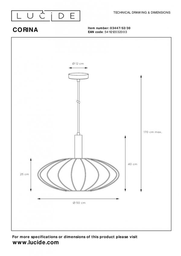 Lampa Wisząca Nowoczesna Czarny Klosz Materiałowy CORINA 03447/52/30 LUCIDE