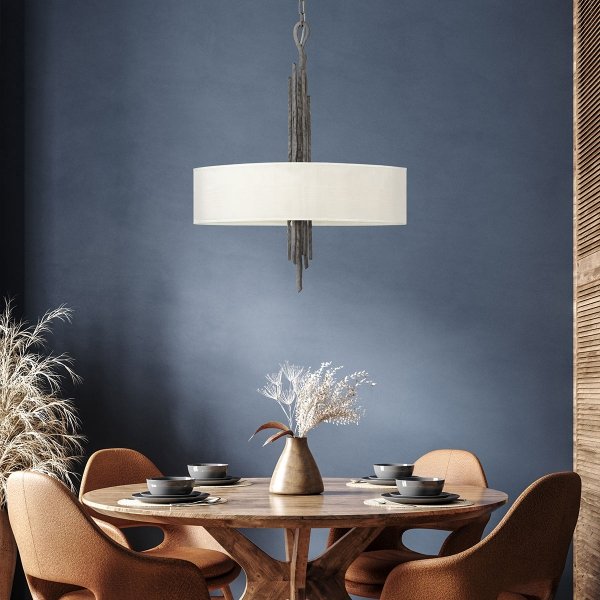 Lampa wisząca Spyre 6 źródeł światła matowy brąz elegancka nowoczesna okrągły lniany abażur HK-SPYRE6P-MMB HINKLEY