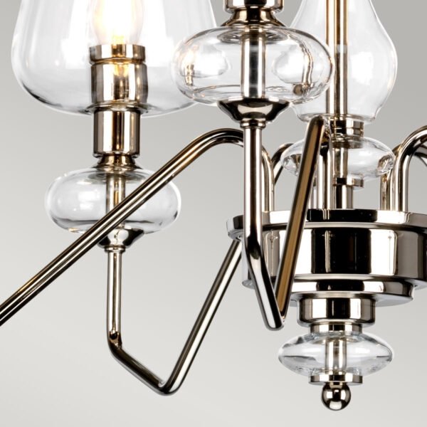 Żyrandol Armand - 5 źródeł światła - Polerowany nikiel szklane klosze w kształcie kielicha industrialny nowoczesny dworkowy DL-ARMAND5-PN ELSTEAD LIGHTING