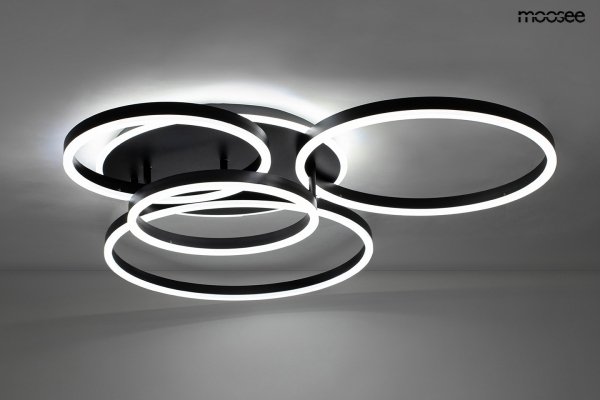  Lampa sufitowa plafon LED okrągły z pierścieniami nowoczesny możliwość ściemniania RINGS 5 czarna MSE1501100505 Moosee King Home