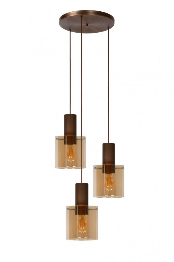 Lampa wisząca miedziana szklane bursztynowe klosze TOLEDO 74405/13/62 Lucide