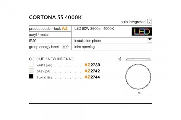 PLAFON SUFITOWY AZZARDO CORTONA 55 AZ2739 4000K OKRĄGŁY