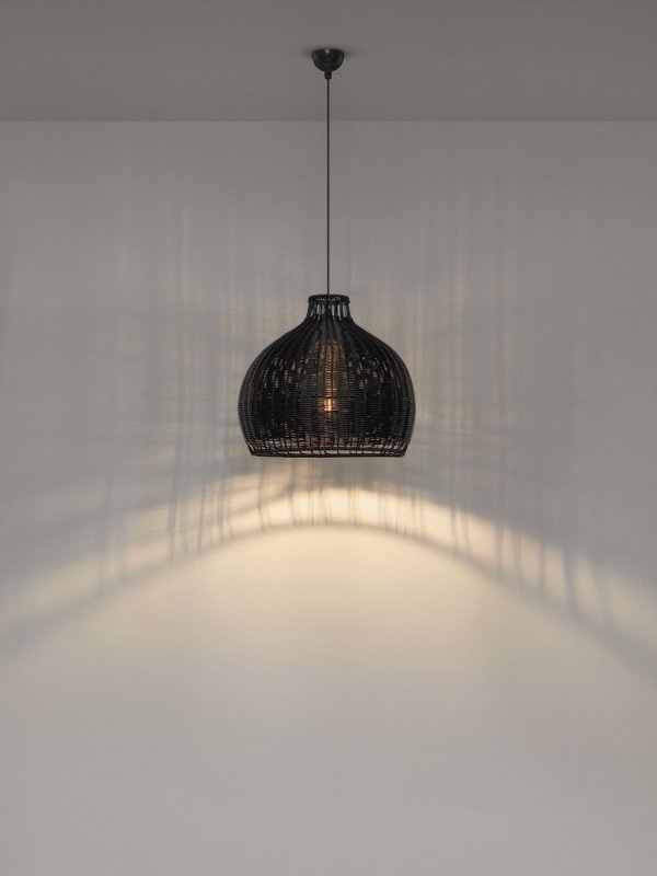 Lampa wisząca czarna boho pleciona okrągła 51cm IP65 minimalistyczna Luces Exclusivas