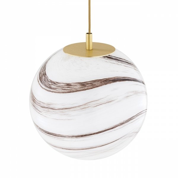 Lampa wisząca 3-płomienna nowoczesna biało-brązowy marmur szklane kule mosiądz szczotkowany na okrągłej podsufitce ARUBA 6299 Argon