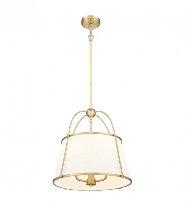 Klasyczna lampa wisząca mosiężna abażurowa dekoracyjna z geometrycznym detalem SAVANNAH P03538BR-WH