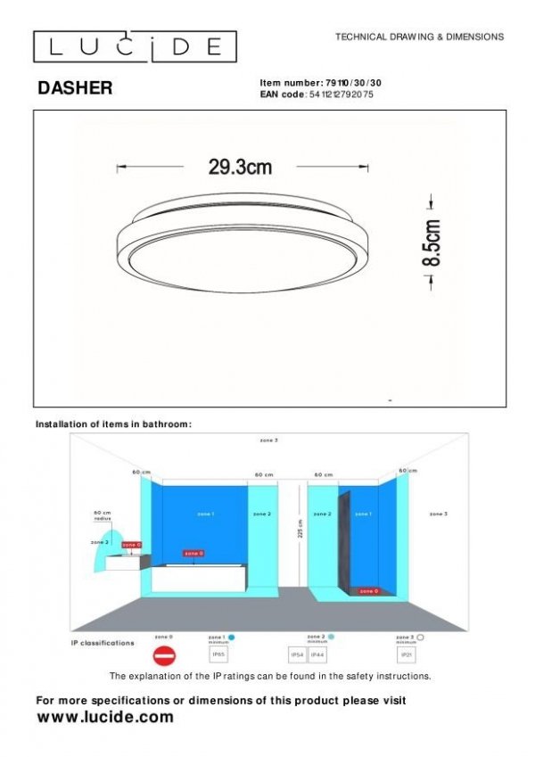 Minimalistyczny Nowoczesny Plafon Sufitowy LED DASHER 79110/30/30 LUCIDE