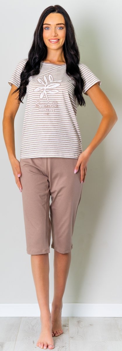 MUZZY Piżama damska PASKI krótki rękawek i spodnie za kolano  R: