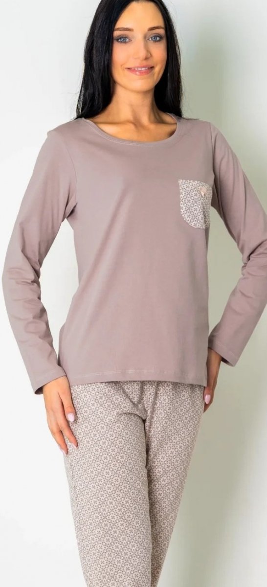 MUZZY Piżama damska BEŻOWY SEN długi rękaw i długie spodnie PLUS SIZE R: