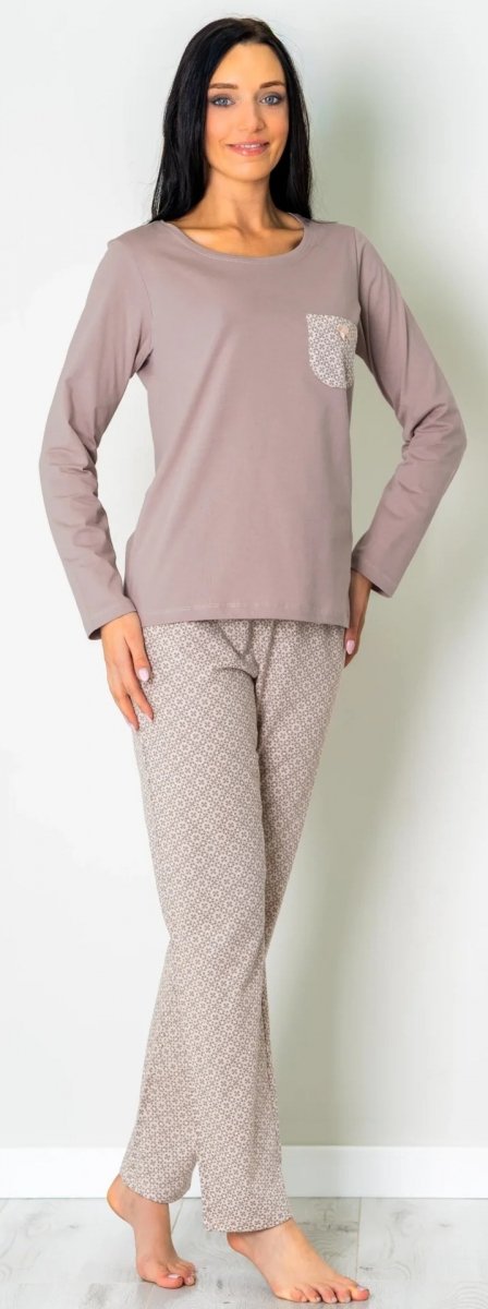 MUZZY Piżama damska BEŻOWY SEN długi rękaw i długie spodnie PLUS SIZE R: