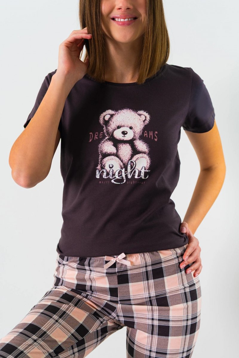 MUZZY Piżama damska MIŚ krótki rękawek i spodnie za kolano  R: