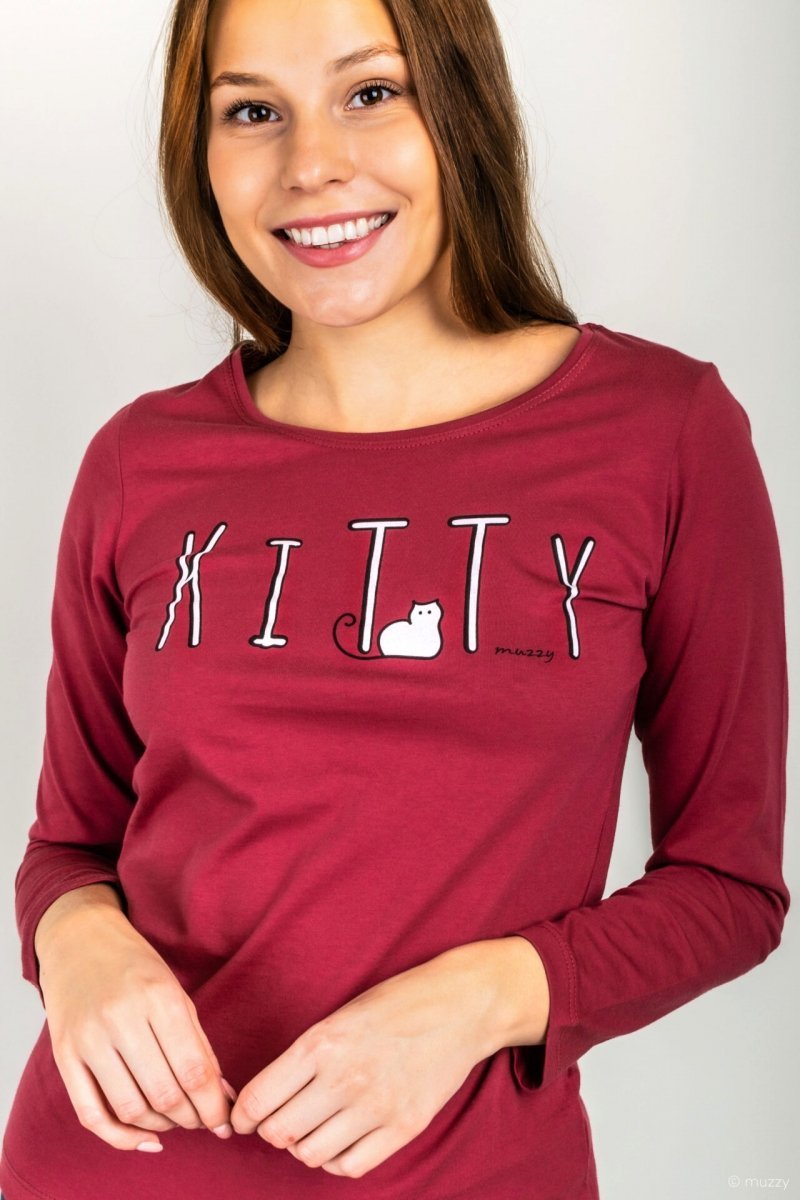 MUZZY Piżama damska KITTY odcień bordo  R: