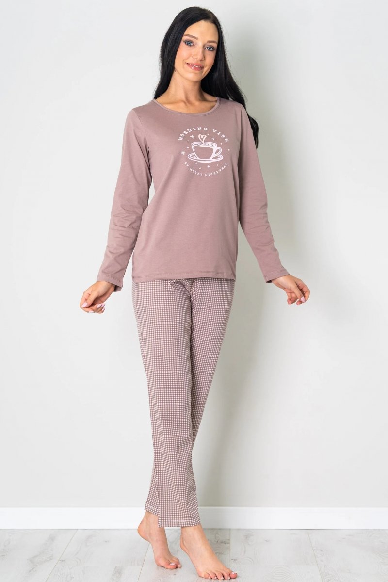 MUZZY Piżama damska KUBEK długi rękaw i długie spodnie R: