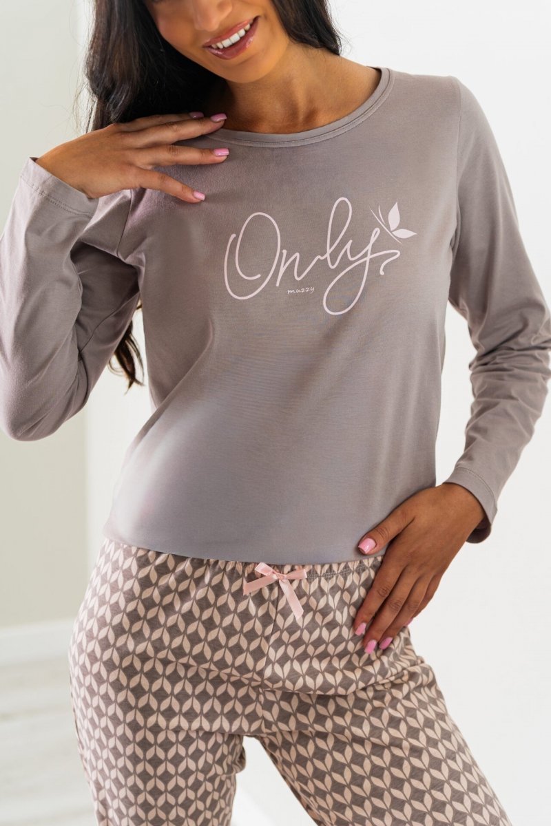 MUZZY Piżama damska ONLY beż długi rękaw i długie spodnie R: