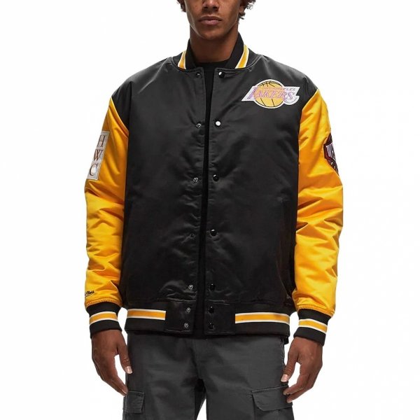 Mitchell &amp; Ness kurtka NBA Los Angeles Lakers Primetime Heavyweight Satin Jacket Vintage Logo Lakers JK8453-LALBLCK