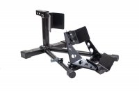 BIKETEC PRO UNIWERSALNY PODNOŚNIK STOJAK Z UCHWYTEM PRZEDNIEGO KOŁA DO TRANSPORTU MOTOCYKLA (Z KOŁYSKĄ) WHEEL CHOCK KOLOR CZARNY 