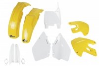 UFO KOMPLET PLASTIKÓW (FULL KIT) Z OSŁONAMI TELESKOPÓW (AMORTYZATORÓW) SUZUKI RM 125 / 250 99-00 KOLOR OEM (BIAŁY/ŻÓŁTY) (SU400E 