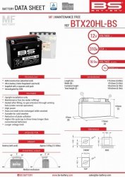 BS AKUMULATOR BTX20HL-BS (YTX20HL-BS) 175X87X155 BEZOBSŁUGOWY - ELEKTROLIT OSOBNO (310A) (2) UE2019/1148