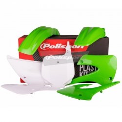 POLISPORT KOMPLET PLASTIKÓW KAWASAKI KX 85 01-13; KX 100 01-13 W ZESTAWIE TABLICA PRZEDNIA (8662900002) KOLOR ZIELONO BIAŁY OEM