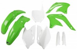 UFO KOMPLET PLASTIKÓW (FULL KIT) Z OSŁONAMI TELESKOPÓW (AMORTYZATORÓW) KAWASAKI KXF 450 08 KOLOR OEM (ZIELONY/ BIAŁY) (KA211E999