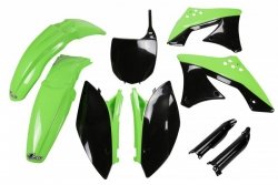 UFO KOMPLET PLASTIKÓW (FULL KIT) Z OSŁONAMI TELESKOPÓW (AMORTYZATORÓW) KAWASAKI KXF 250 09- 12 KOLOR OEM (ZIELONY/CZARNY) (KA212