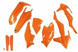 UFO KOMPLET PLASTIKÓW (FULL KIT) Z OSŁONAMI TELESKOPÓW (AMORTYZATORÓW) KTM EXC/EXC-F TPI 17-19, KOLOR POMARAŃCZOWY (KT518E127)