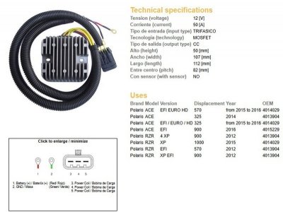 DZE REGULATOR NAPIĘCIA POLARIS ACE 325 EFI 14-16; 570 EFI 15-16; 900 16; RZR 570/900 12; RZR 1000 EFI 15; (50A) (OEM 4013904, 40