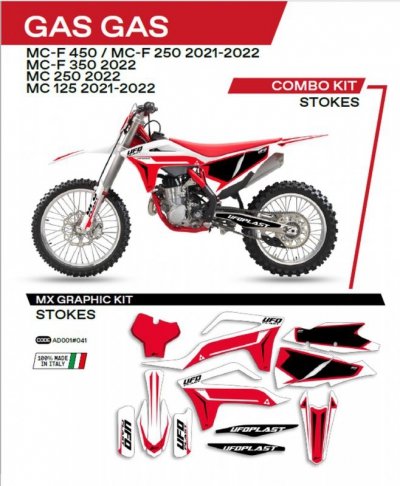 UFO KOMPLET NAKLEJEK (OKLEIN) GAS GAS MC 125 21-22; MC 250 22; MCF 250/350/450 21-22 STOKES KOLOR BIAŁY - WYPRZEDAŻ